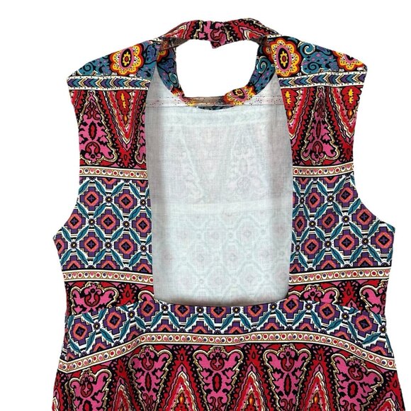 ASOS High Neck Halter Open Back Striped Geo Pleated Mini Dress Pink Blue Size 6 - Picture 4 of 12